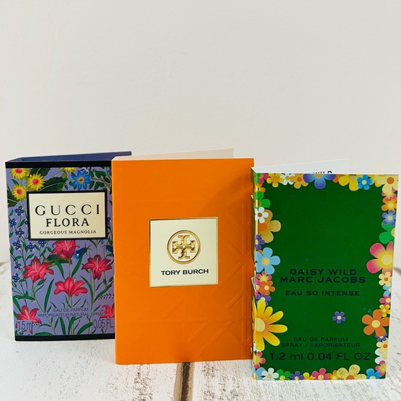 Gucci Flora Tory Burch Marc Jacobs Daisy Wild Parfume Spay Sample Bundle - Picture 2 of 8